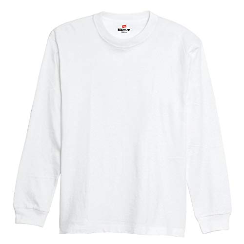 [ヘインズ] ビーフィー ロングスリーブ Tシャツ ロンT 長袖 1枚組 BEEFY-T 綿100% 肉厚生地 無地 H5186 メンズ ホワイト L